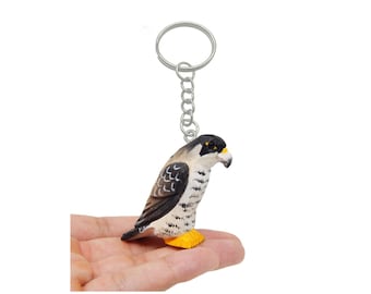 Falcon Hawk Bird Keychain Ring Clip Charm Miniature Wood Mini Figurine Small Animal