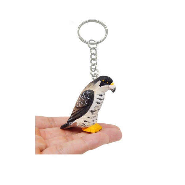 Falcon Hawk Bird Keychain Ring Clip Charm Miniature Wood Mini Figurine Small Animal