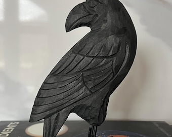 Raven Wooden Figurine | Hand-Carved Crow Gothic Rustic Decor Gift