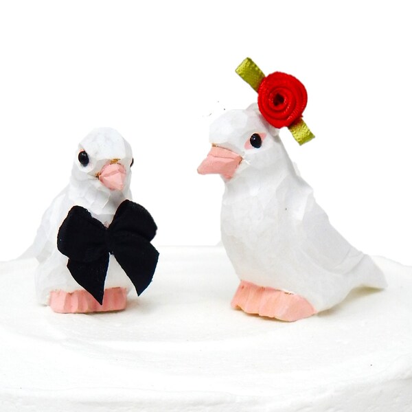 White Dove Love Bird Cake Topper Bride & Groom Wedding Engagement Anniversary Carved Wood Statue