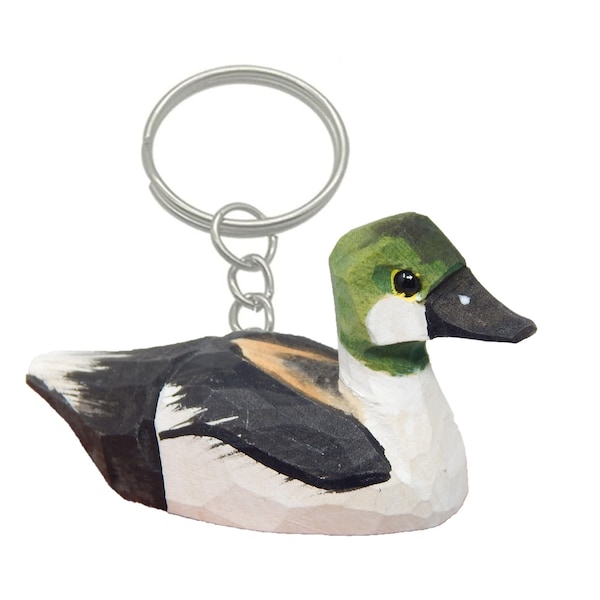 Canard aux yeux d'or fait main porte-clés anneau crochet clip breloque Figurine en bois miniature petit oiseau animal