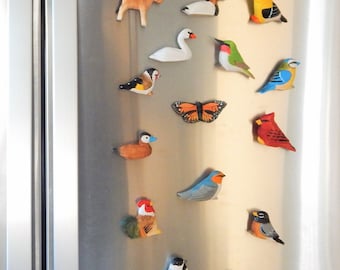 Wood Carved Animal Fridge Magnet Adult Kitchen Decor Cute Unique Custom Art Figurine Bird Duck Horse Butterfly