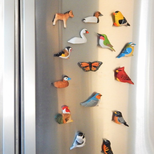 Wood Carved Animal Fridge Magnet Adult Kitchen Decor Cute Unique Custom Art Figurine Bird Duck Horse Butterfly