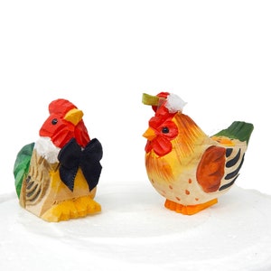 Chicken Rooster Hen Love Bird Farm Barn Cake Topper Bride & Groom Wedding Engagement Anniversary Carved Wood Statue