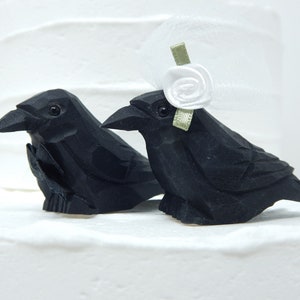 Raven Crow Black Birds Cake Topper Bride & Groom Wedding Engagement Anniversary Carved Wood Statue