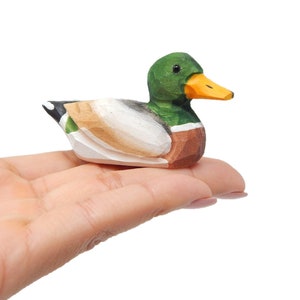 Handmade Wood Mallard Duck Figurine: Carved Miniature Bird Decor