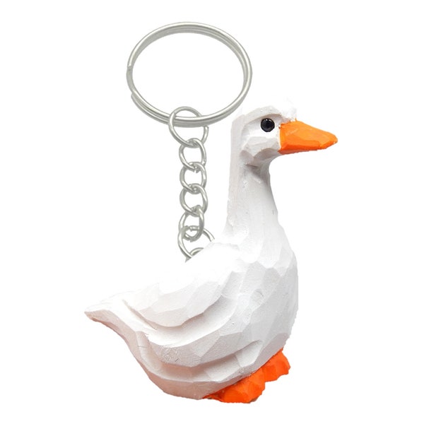 Porte-clés d'oie Ross's Snow Domestic Cygne Emden Oiseau Anneau Crochet Clip Charme Miniature Bois Mini Figurine Petit Animal