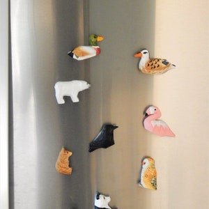 Wood Carved Animal Fridge Magnet Adult Kitchen Decor Cute Unique Custom Art Figurine Duck Bear Owl Falcon Cow