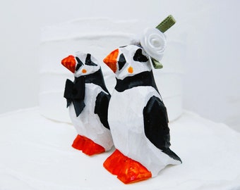 Estatua de madera tallada para tarta de boda con forma de frailecillo, pájaros del amor, novios, compromiso y aniversario.