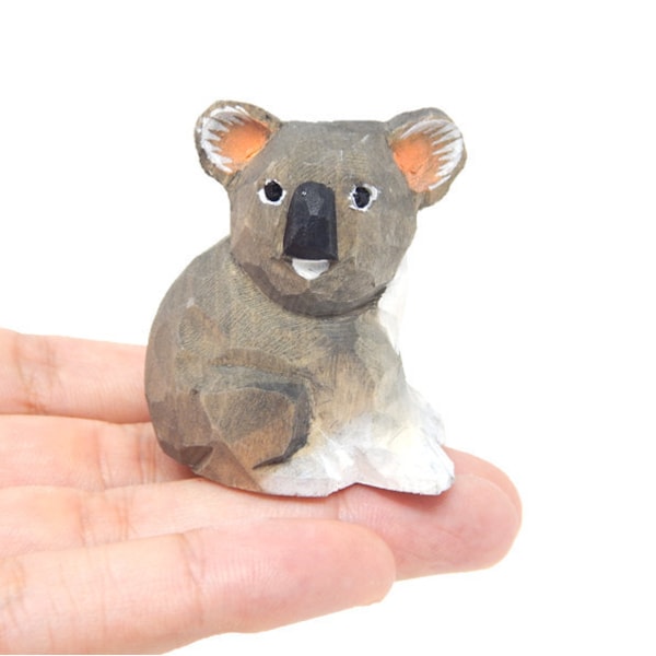 Koala Bear - Small Wooden Figurine - Baby Australian Marsupial Wombat Carving Handmade Decoration Miniature Small Animals Little Art Statue