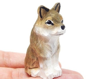 Gray Wolf Small Wood Art Figurine Handmade Statue Art Carving Sculpture Decor Small Animal