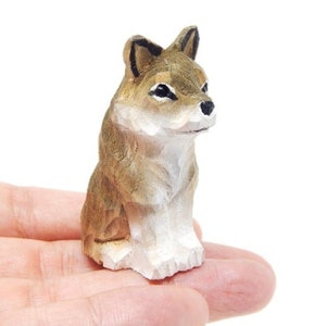 Gray Wolf Small Wood Art Figurine Handmade Statue Art Carving Sculpture Decor Small Animal