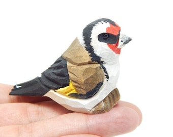 European Goldfinch - Finch Bird Figurine Miniature Wood Songbird Art Carved Statue Sculpture Small Animals Collectible