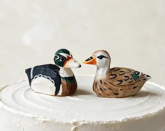 Wood Duck Wedding Cake Topper | Hand-Carved Love Bird Rustic Wedding Decor