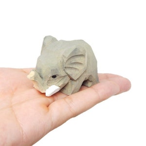 Elephant Figurine Small Handmade Wood Carving Home Decor Gift Animal Sculpture