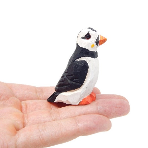 Puffin - Miniature Handmade Wooden Arctic Bird Art Mini Carved Figurine Small Animals Collectible