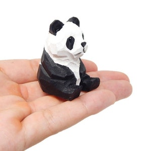 Panda Bear Small Wooden Figurine Statue Carving Handmade Decor Miniature Animals