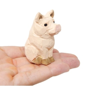 Pig Handmade Wood Figure Miniature Barn Small  Animal Hand Carved Home Decor Folk Ornament Ranch Minifigure