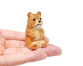 Brown Bear Figurine - Small 2 quot Wooden Carving Handmade Decoration Miniature Animal Grizzly Forest Statue Art Craft