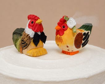Chicken Wedding Cake Topper | Hand-Carved Farm Animal Rustic Wedding Decor