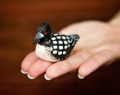 Common Loon - Miniature Wooden Duck - Hand-Painted Decoy Mini Carved Bird Decoration Drake Male Figurine Small Animals