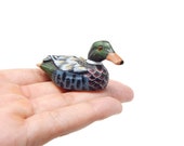 Miniature (Mallard) Hand-Painted Wooden Duck Folk Art Decoy Mini Carved Bird Duckling Ornament Drake Male Figurine Small Animals Collectible