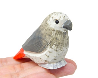 African Grey Parrot Wooden Figurine | Hand-Carved Bird Rustic Decor Gift
