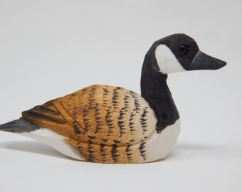 Hand-carved Wooden Canada Goose Figurine Miniature Wildlife Art