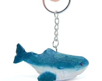 Llavero de madera con forma de tiburón / Gran tiburón blanco tallado a mano, regalo rústico