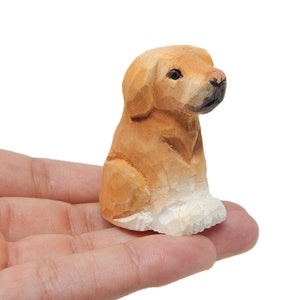 Labrador Retriever Dog Puppy Figurine - Miniature 2 Inch Wooden Carving Handmade Home Decor Small Animal Garden Statue Toy Pet Loss Memorial
