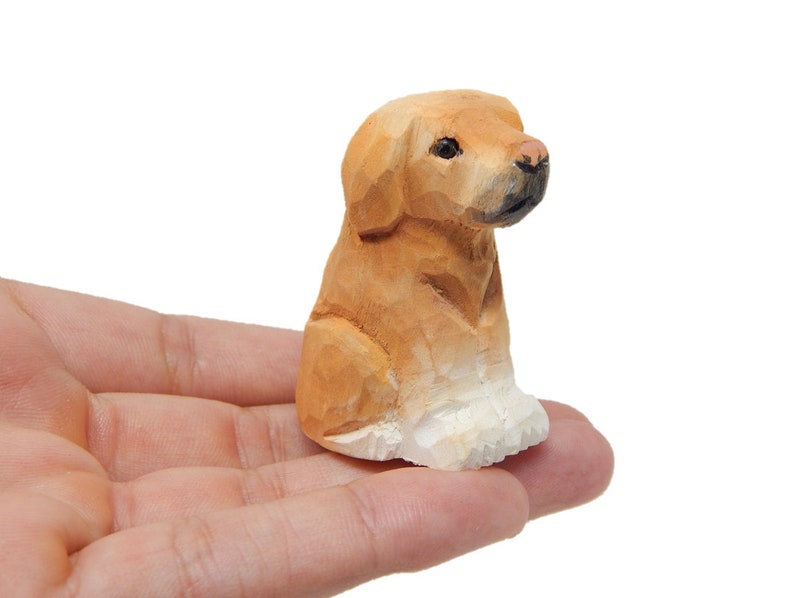 Labrador Retriever Dog Puppy Figurine Miniature 2 Inch Wooden Carving Handmade Home Decor Small Animal Garden Statue Toy Pet Loss Memorial image 1