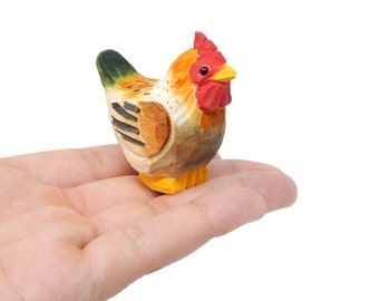 Brown Hen - Farm Animal Figurine Statue Miniature Wooden Chicken Bird Art Carved Small Collectible