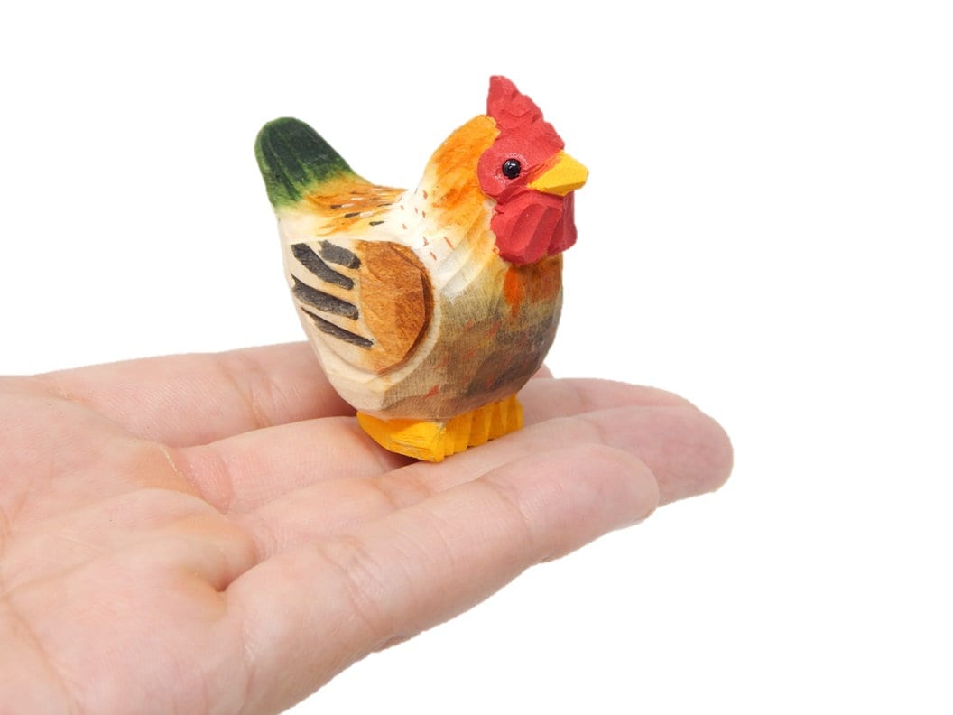 Braune Henne Holzfigur Bauernhof Tier Statue Miniatur Huhn Vogel Kunst geschnitztes kleines Sammlerstück