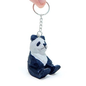 Panda Bear Keychain Ring Clip Asian Charm Miniature Wood Mini Figurine Small Animal
