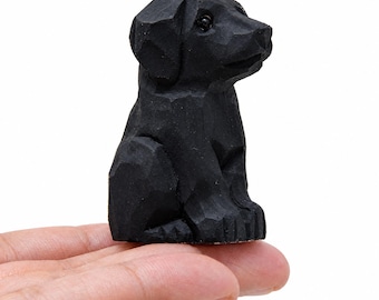 Black Labrador Retriever Wooden Figurine | Hand Carved Dog Lover Gift Decor