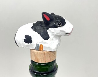 Spotted Cow Wine Stopper Wooden Figurine | Hand Carved Farm Animal Collectible