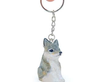 Wolf Wooden Keychain | Hand-Carved Animal Charm Gift