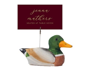 Mallard Duck Wood Place Card Holder Memo Photo Note Signage Menu Clip Clamp Base Wedding Business