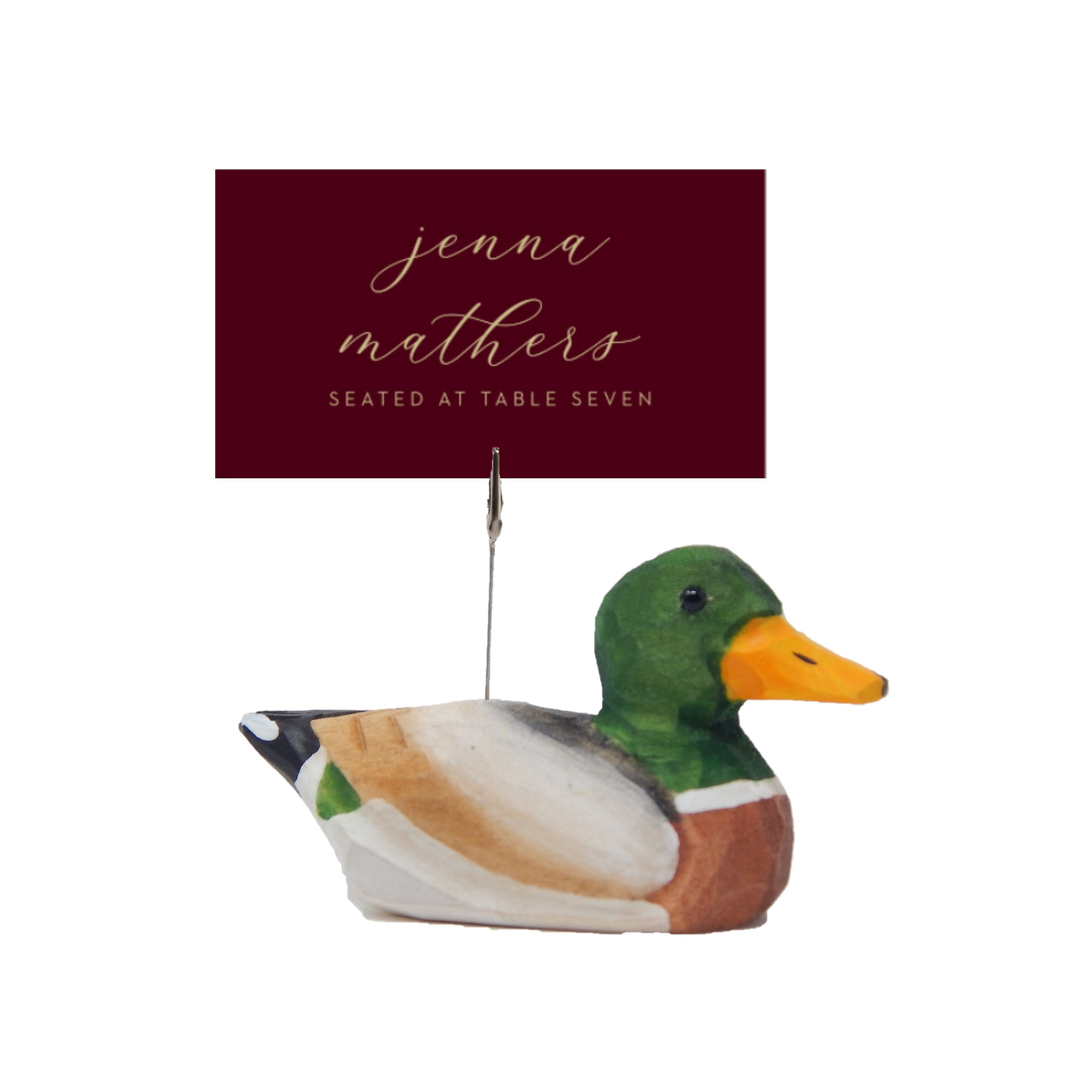 Mallard Duck Wooden Cardholder | Hand Carved Place Card Holder