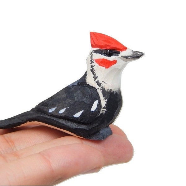 Woodpecker - Wood Figurine Pileated Forest Common Woodland Pecker Sapsucker Miniature Handmade Bird Art Craft Carve Small Animal Collectible