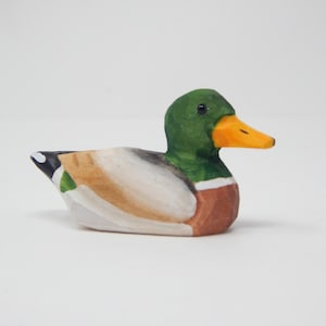 Mallard Duck Wooden Figurine | Hand-Carved Bird Rustic Decor Gift