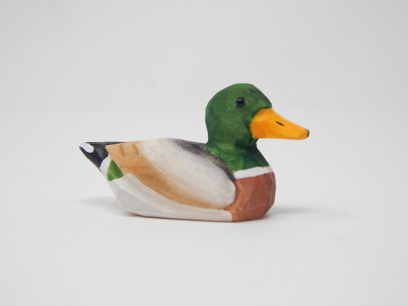 Mallard Duck Wooden Figurine | Hand-Carved Bird Rustic Decor Gift