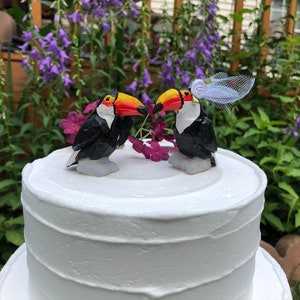 Toucan Love Birds Cake Topper Bride & Groom Wedding Engagement Anniversary Carved Wood Statue image 3
