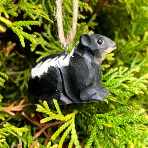 Hand Carved Recycled Wood Skunk Ornament: Forest Animal Figurine, Glass Eyes 5.0 (25.9k)