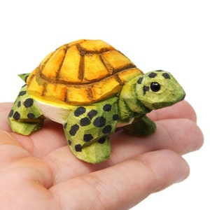 Turtle Tortoise Figurine Statue Small Wood Carving Handmade Decor Miniature Animals