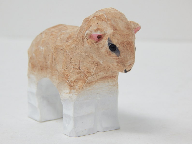 Sheep Little Lamb Farm Wood Figurine Baby Goat Ewe Domestic Miniature Barn Small Animal Toy Hand Carve Home Decor Folk Ornament Minifigure image 2