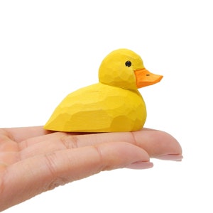 Baby Duck Yellow Bird Figure Statue Wood Decor Small Animal Bath Tub Miniature Carving