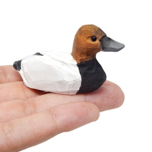 Canvasback Wooden Duck Figurine - Miniature Bird Statue Handmade Carving Home Decor Decoration Decoy Small Animals
