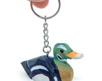 Wood Duck Wooden Keychain | Hand-Carved Bird Charm Rustic Gift