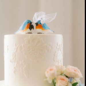Eastern Bluebird Bird Cake Topper Bride & Groom Love Wedding Engagement Anniversary Carved Wood Statue